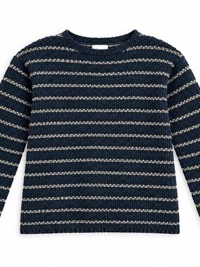 Express TRICoT 90s Y2K Navy Green and Butter Yellow Striped Crewneck Sweater